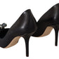 Elegant Dark Blue Crystal Leather Pumps