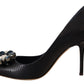 Elegant Dark Blue Crystal Leather Pumps