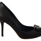 Elegant Dark Blue Crystal Leather Pumps