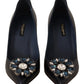 Elegant Dark Blue Crystal Leather Pumps