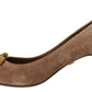 Elegant Beige Leather Pumps with Gold Details