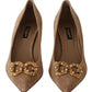 Elegant Beige Leather Pumps with Gold Details