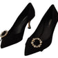 Elegant Black Suede Jewel Pumps