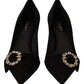 Elegant Black Suede Jewel Pumps