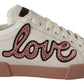 Chic White Glittered Love Leather Sneakers