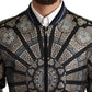 Elegant Jacquard Bomber Jacket in Blue