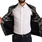 Elegant Jacquard Bomber Jacket in Blue