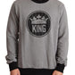 Elegant Gray Crown Motif Crewneck Sweater