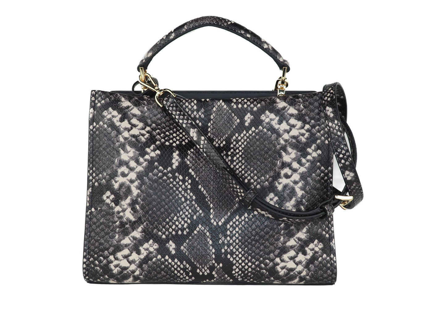 Penelope Medium Python Embossed Leather Top Handle Satchel Handbag (Black)