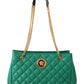 Elegant Quilted Green Nappa Tote with Medusa Charm