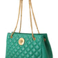 Elegant Quilted Green Nappa Tote with Medusa Charm