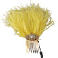 Crystal Gold Hair Comb with Yellow Ostrich Feather