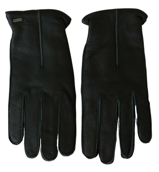 Elegant Black Leather Biker Gloves