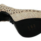 Elegant Beige Leather Heeled Pumps with Rhinestones