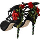 Elegant Black Suede Crystal Floral Heels