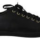 Chic Black Leather Sneakers with Gold Accents