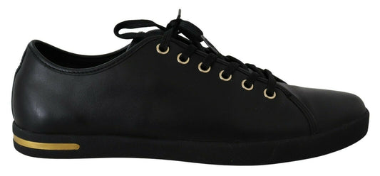 Chic Black Leather Sneakers with Gold Accents