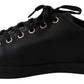 Chic Black Leather Sneakers with Gold Accents