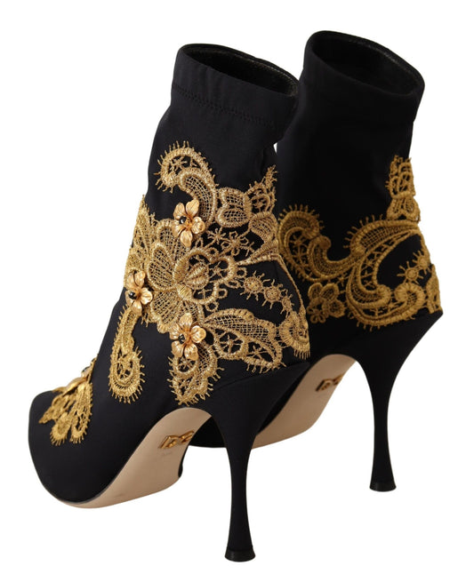 Elegant Black Lori Ankle Boots with Gold Details