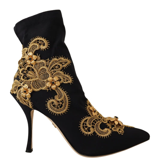 Elegant Black Lori Ankle Boots with Gold Details