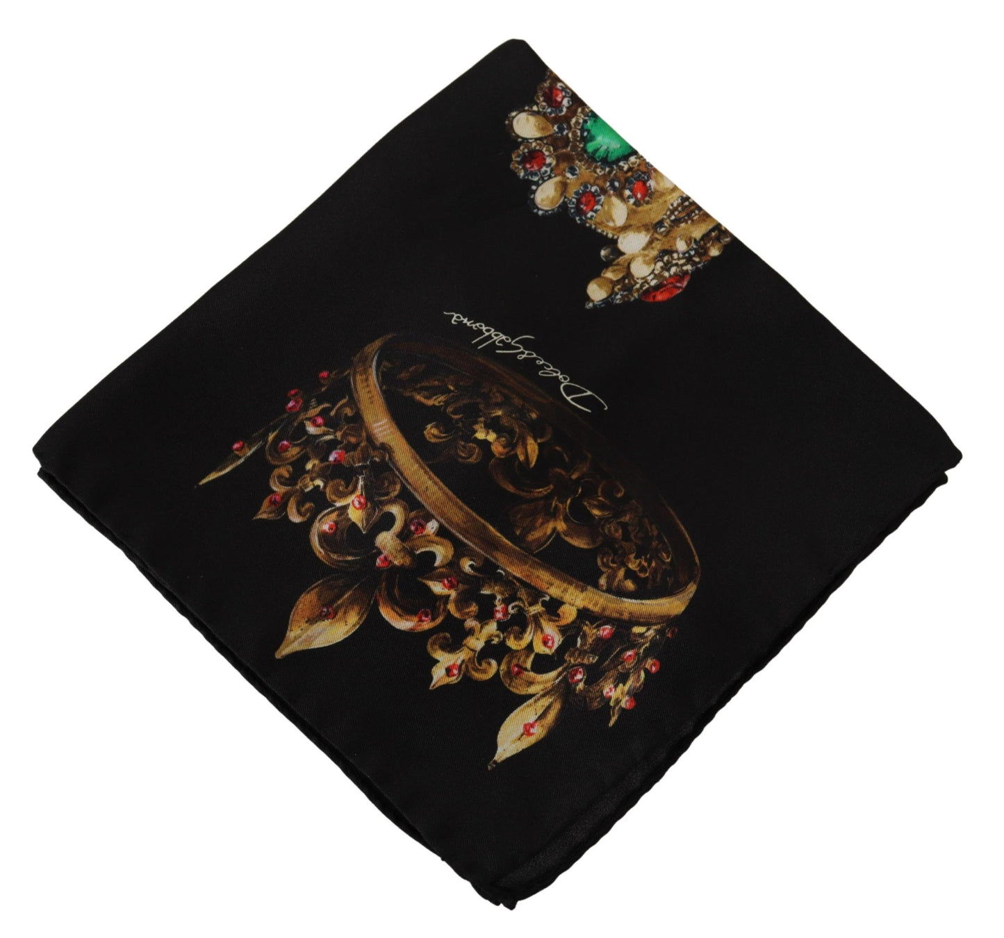 Elegant Silk Crown Print Pocket Square