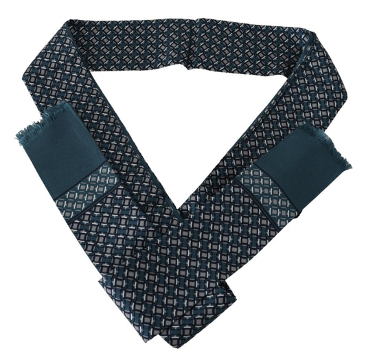 Elegant Blue Silk Fringed Men's Scarf