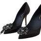 Elegant Crystal Leather Pumps in Dark Blue