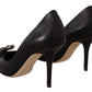 Elegant Crystal Leather Pumps in Dark Blue