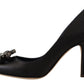 Elegant Crystal Leather Pumps in Dark Blue