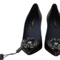 Elegant Crystal Leather Pumps in Dark Blue