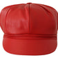 Chic Red Leather Cabbie Cap