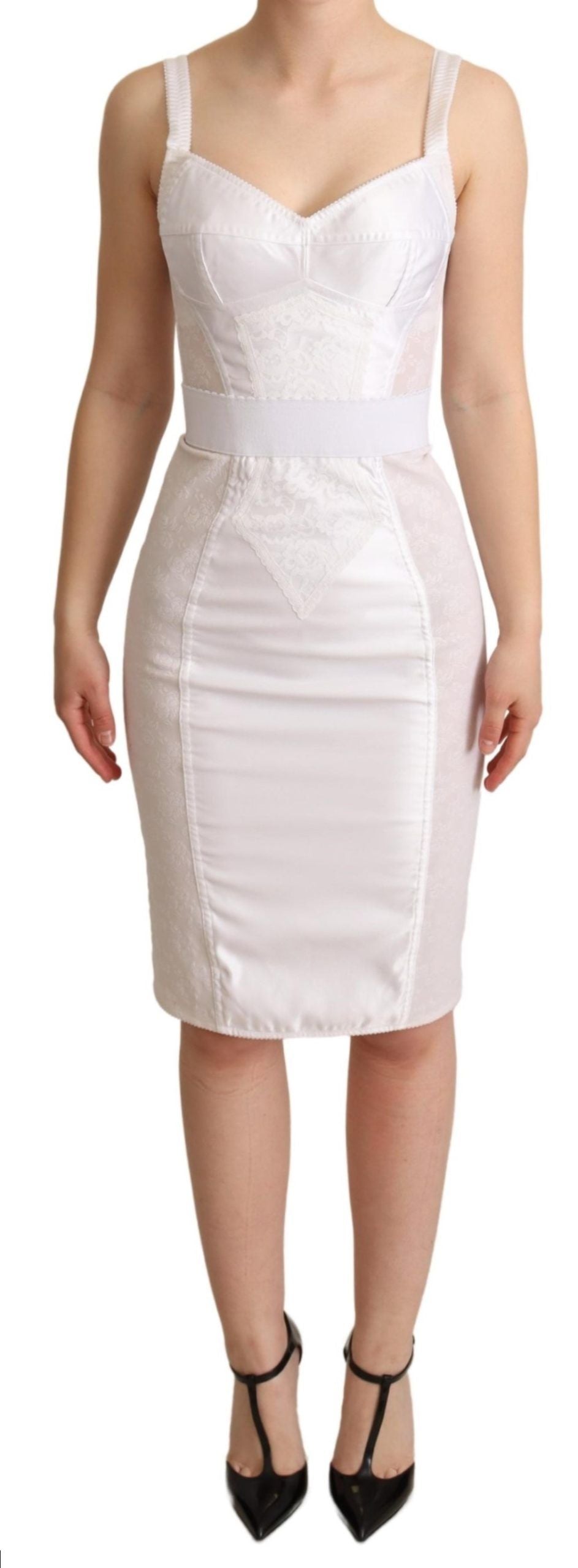 Elegant White Lace Trim Sleeveless Fitted Dress