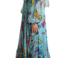 Silk Maxi Dress with Cartoon Print