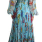 Silk Maxi Dress with Cartoon Print