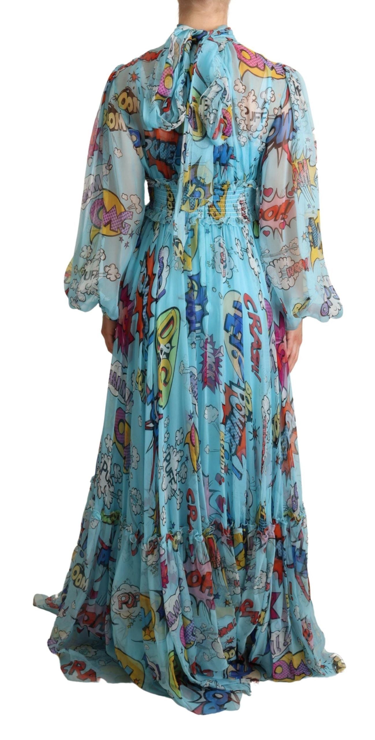 Silk Maxi Dress with Cartoon Print