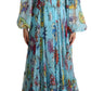 Silk Maxi Dress with Cartoon Print