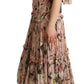 Elegant Sleeveless Floral Ruched Silk Long Dress