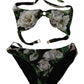 Elegant Black Rose Printed Two-Piece Bikini