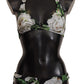 Elegant Black Rose Printed Two-Piece Bikini