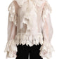 Elegant White Silk-Cotton Ascot Blouse
