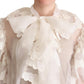 Elegant White Silk-Cotton Ascot Blouse