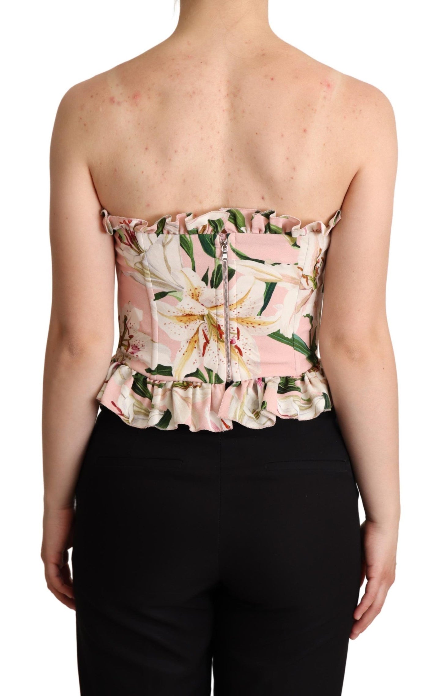 Romantic Lily Print Bustier Top in Pink