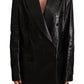 Elegant Black Leather Double-Breasted Jacket