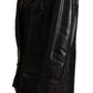 Elegant Black Leather Double-Breasted Jacket