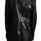 Elegant Black Leather Double-Breasted Jacket