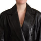 Elegant Black Leather Double-Breasted Jacket
