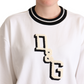 Elegant White Cotton Crewneck Pullover