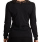 Elegant Gray Lace-Trim Wool Cardigan