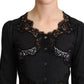 Elegant Gray Lace-Trim Wool Cardigan