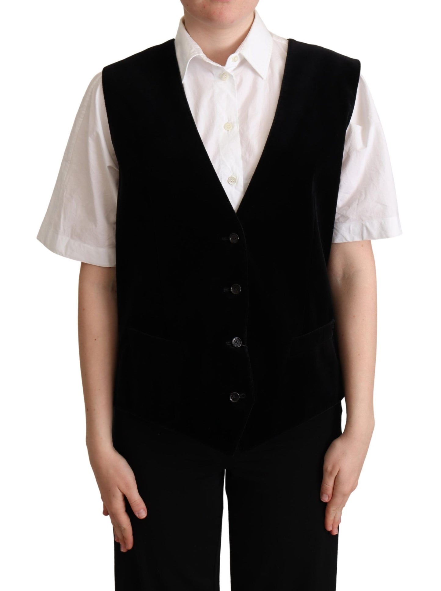 Elegant Sleeveless Black Leopard Print Vest